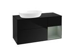 Villeroy und Boch Finion Waschtischunterschrank FA52GMPH 120cm, Abdeckplatte black matt, Regale Olive matt lacquer, Glossy Black Lacquer