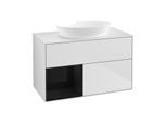Villeroy und Boch Finion Waschtischunterschrank FA11PHMT 100cm, Abdeckplatte white matt, Regale Glossy black lacquer, White matt lacquer