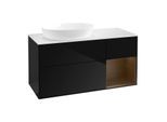 Villeroy und Boch Finion Waschtischunterschrank FA51GNPH 120cm, Abdeckplatte white matt, Regale Walnut Veneer, Glossy Black Lacquer