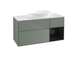 Villeroy und Boch Finion Waschtischunterschrank FA71PHGM 120cm, Abdeckplatte white matt, Regale Glossy black lacquer, Olive Matt Lacquer