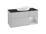 Villeroy und Boch Finion Waschtischunterschrank FA72GJGJ 120cm, Abdeckplatte black matt, Regale Light grey matt lacquer, Light grey matt