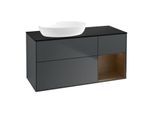 Villeroy und Boch Finion Waschtischunterschrank FA52GNHG 120cm, Abdeckplatte black matt, Regale Walnut Veneer, Midnight Blue Matt Lacquer