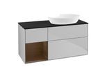 Villeroy und Boch Finion Waschtischunterschrank FA42GNGJ 120cm, Abdeckplatte black matt, Regale Walnut Veneer, Light grey matt