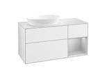 Villeroy und Boch Finion Waschtischunterschrank FA51GJGF 120cm, Abdeckplatte white matt, Regale Light grey matt lacquer, Glossy white lacquer