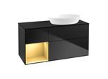 Villeroy und Boch Finion Waschtischunterschrank FA42HFPD 120cm, Abdeckplatte black matt, Regale Gold matt lacquer, Black matt lacquer