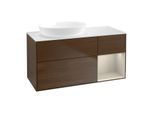 Villeroy und Boch Finion Waschtischunterschrank GA51HHGN 120cm, Abdeckplatte white matt, Emotion, Regale sand matt lacquer, Walnut veneer