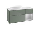Villeroy und Boch Finion Waschtischunterschrank FA51GJGM 120cm, Abdeckplatte white matt, Regale Light grey matt lacquer, Olive Matt Lacquer