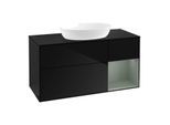 Villeroy und Boch Finion Waschtischunterschrank FA72GMPH 120cm, Abdeckplatte black matt, Regale Olive matt lacquer, Glossy Black Lacquer