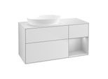 Villeroy und Boch Finion Waschtischunterschrank FA51GJMT 120cm, Abdeckplatte white matt, Regale Light grey matt lacquer, White matt lacquer