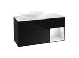 Villeroy und Boch Finion Waschtischunterschrank GA51MTPH 120cm, Abdeckplatte white matt, Emotion, Regale White matt lacquer, Glossy Black Lacquer