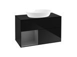 Villeroy und Boch Finion Waschtischunterschrank FA12GKPH 100cm, Abdeckplatte black matt, Regale Anthracite matt lacquer, Glossy Black Lacquer