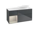 Villeroy und Boch Finion Waschtischunterschrank FA41HHHG 120cm, Abdeckplatte white matt, Regale sand matt lacquer, Midnight Blue Matt Lacquer