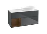 Villeroy und Boch Finion Waschtischunterschrank GA41GNHG 120cm, Abdeckplatte white matt, Emotion, Regale Walnut Veneer, Midnight Blue Matt Lacquer