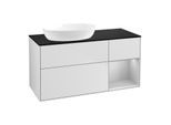 Villeroy und Boch Finion Waschtischunterschrank FA52GJMT 120cm, Abdeckplatte black matt, Regale Light grey matt lacquer, White matt lacquer