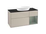Villeroy und Boch Finion Waschtischunterschrank FA72GMHH 120cm, Abdeckplatte black matt, Regale Olive matt lacquer, Sand Matt Lacquer