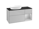 Villeroy und Boch Finion Waschtischunterschrank FA52GJGJ 120cm, Abdeckplatte black matt, Regale Light grey matt lacquer, Light grey matt