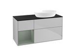 Villeroy und Boch Finion Waschtischunterschrank FA42GMGJ 120cm, Abdeckplatte black matt, Regale Olive matt lacquer, Light grey matt
