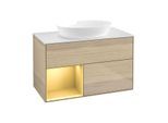 Villeroy und Boch Finion Waschtischunterschrank FA11HFPC 100cm, Abdeckplatte white matt, Regale Gold matt lacquer, Oak Veneer