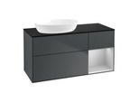 Villeroy und Boch Finion Waschtischunterschrank FA52GJHG 120cm, Abdeckplatte black matt, Regale Light grey matt lacquer, Midnight Blue Matt Lacquer