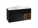 Villeroy und Boch Finion Waschtischunterschrank GA51GNPH 120cm, Abdeckplatte white matt, Emotion, Regale Walnut Veneer, Glossy Black Lacquer