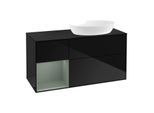 Villeroy und Boch Finion Waschtischunterschrank FA42GMPH 120cm, Abdeckplatte black matt, Regale Olive matt lacquer, Glossy Black Lacquer