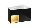 Villeroy und Boch Finion Waschtischunterschrank FA11HFPH 100cm, Abdeckplatte white matt, Regale Gold matt lacquer, Glossy Black Lacquer