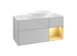 Villeroy und Boch Finion Waschtischunterschrank FA71HFGJ 120cm, Abdeckplatte white matt, Regale Gold matt lacquer, Light grey matt