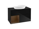 Villeroy und Boch Finion Waschtischunterschrank GA12GNPH 100cm, Abdeckplatte black matt, Emotion, Regale Walnut Veneer, Glossy Black Lacquer