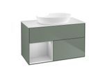 Villeroy und Boch Finion Waschtischunterschrank FA11GJGM 100cm, Abdeckplatte white matt, Regale Light grey matt lacquer, Olive Matt Lacquer