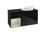 Villeroy und Boch Finion Waschtischunterschrank FA42HHPH 120cm, Abdeckplatte black matt, Regale sand matt lacquer, Glossy Black Lacquer