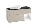 Villeroy und Boch Finion Waschtischunterschrank FA52GFHH 120cm, Abdeckplatte black matt, Regale Glossy white lacquer, Sand Matt Lacquer
