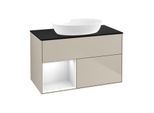 Villeroy und Boch Finion Waschtischunterschrank FA12GFHH 100cm, Abdeckplatte black matt, Regale Glossy white lacquer, Sand Matt Lacquer