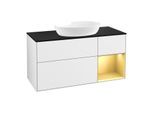 Villeroy und Boch Finion Waschtischunterschrank FA72HFGF 120cm, Abdeckplatte black matt, Regale Gold matt lacquer, Glossy white lacquer