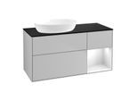 Villeroy und Boch Finion Waschtischunterschrank FA52GFGJ 120cm, Abdeckplatte black matt, Regale Glossy white lacquer, Light grey matt