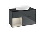 Villeroy und Boch Finion Waschtischunterschrank FA12HHHG 100cm, Abdeckplatte black matt, Regale sand matt lacquer, Midnight Blue Matt Lacquer