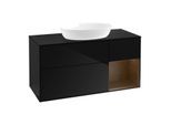 Villeroy und Boch Finion Waschtischunterschrank FA72GNPH 120cm, Abdeckplatte black matt, Regale Walnut Veneer, Glossy Black Lacquer