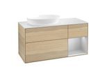 Villeroy und Boch Finion Waschtischunterschrank FA51GJPC 120cm, Abdeckplatte white matt, Regale Light grey matt lacquer, Oak Veneer