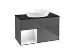 Villeroy und Boch Finion Waschtischunterschrank GA12MTGK 100cm, Abdeckplatte black matt, Emotion, Regale White matt lacquer, Anthracite matt