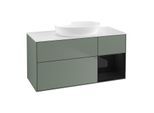 Villeroy und Boch Finion Waschtischunterschrank GA71PHGM 120cm, Abdeckplatte white matt, Emotion, Regale Glossy black lacquer, Olive Matt Lacquer