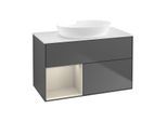 Villeroy und Boch Finion Waschtischunterschrank FA11HHGK 100cm, Abdeckplatte white matt, Regale sand matt lacquer, Anthracite matt