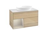 Villeroy und Boch Finion Waschtischunterschrank FA11HHPC 100cm, Abdeckplatte white matt, Regale sand matt lacquer, Oak Veneer