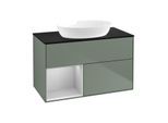 Villeroy und Boch Finion Waschtischunterschrank FA12GJGM 100cm, Abdeckplatte black matt, Regale Light grey matt lacquer, Olive Matt Lacquer