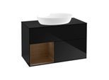 Villeroy und Boch Finion Waschtischunterschrank FA12GNPH 100cm, Abdeckplatte black matt, Regale Walnut Veneer, Glossy Black Lacquer