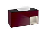 Villeroy und Boch Finion Waschtischunterschrank FA72HHHB 120cm, Abdeckplatte black matt, Regale sand matt lacquer, Peony Matt