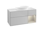 Villeroy und Boch Finion Waschtischunterschrank FA71HHGJ 120cm, Abdeckplatte white matt, Regale sand matt lacquer, Light grey matt