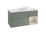 Villeroy und Boch Finion Waschtischunterschrank GA71HHGM 120cm, Abdeckplatte white matt, Emotion, Regale sand matt lacquer, Olive Matt Lacquer