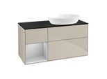 Villeroy und Boch Finion Waschtischunterschrank FA42GJHH 120cm, Abdeckplatte black matt, Regale Light grey matt lacquer, Sand Matt Lacquer