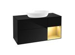 Villeroy und Boch Finion Waschtischunterschrank FA72HFPH 120cm, Abdeckplatte black matt, Regale Gold matt lacquer, Glossy Black Lacquer