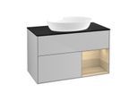 Villeroy und Boch Finion Waschtischunterschrank FA22PCGJ 100cm, Abdeckplatte black matt, Regale Oak Veneer, Light grey matt