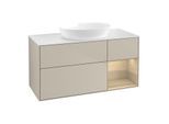 Villeroy und Boch Finion Waschtischunterschrank FA71PCHH 120cm, Abdeckplatte white matt, Regale Oak Veneer, Sand Matt Lacquer